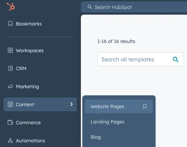 HubSpot Content Menu