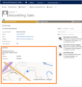 Dynamics Bing Map in Account Record