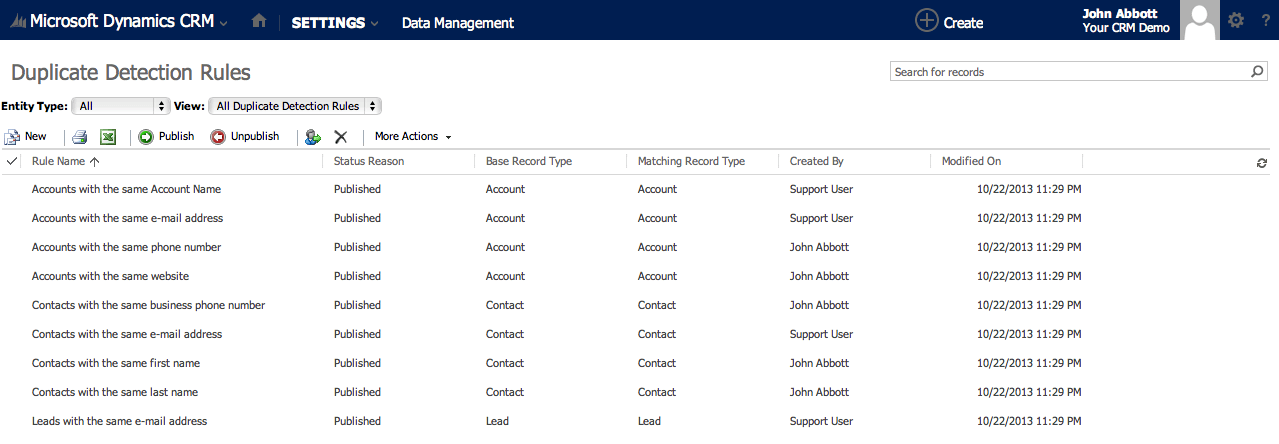 Microsoft Dynamics 365 Duplicate Detection Rules