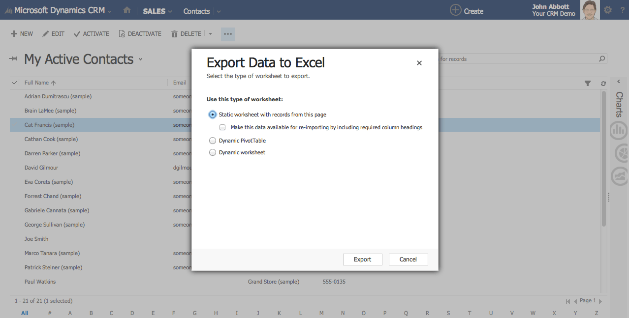 Microsoft Dynamics 365: Export Data to Excel