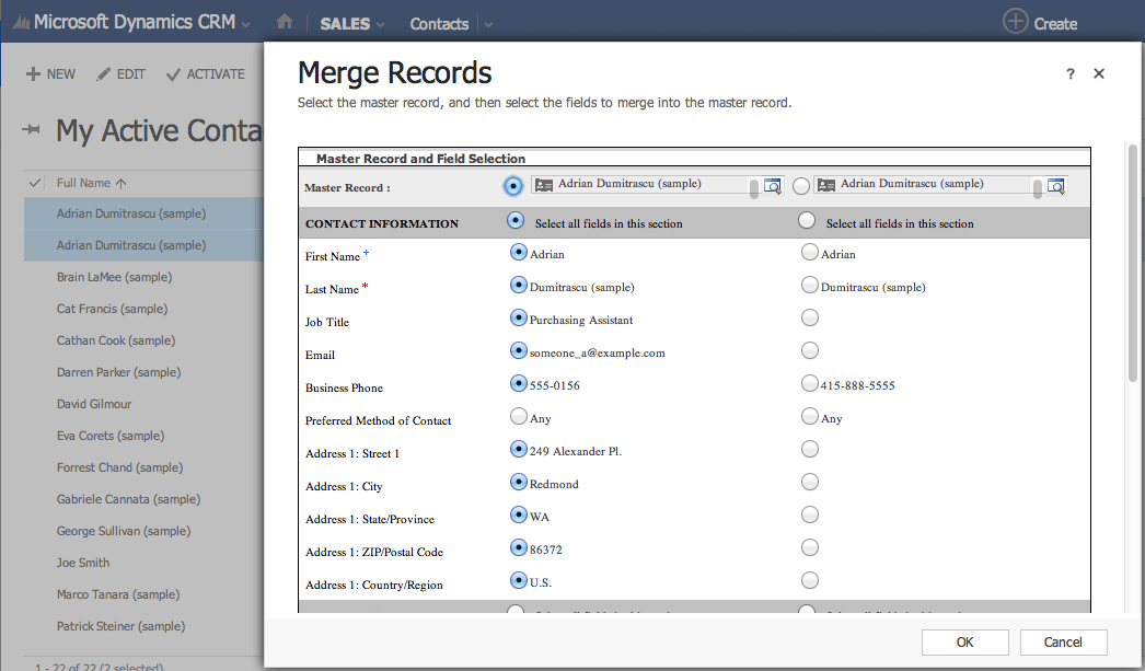 Microsoft Dynamics 365 Merge Records