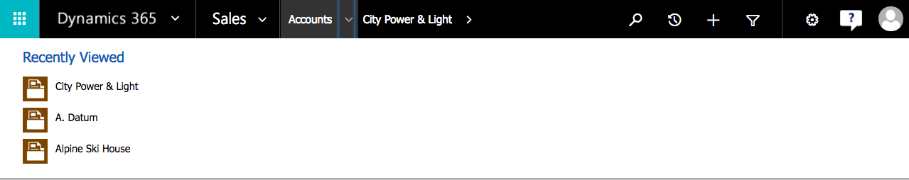 Microsoft Dynamics 365 Recently Viewed Records