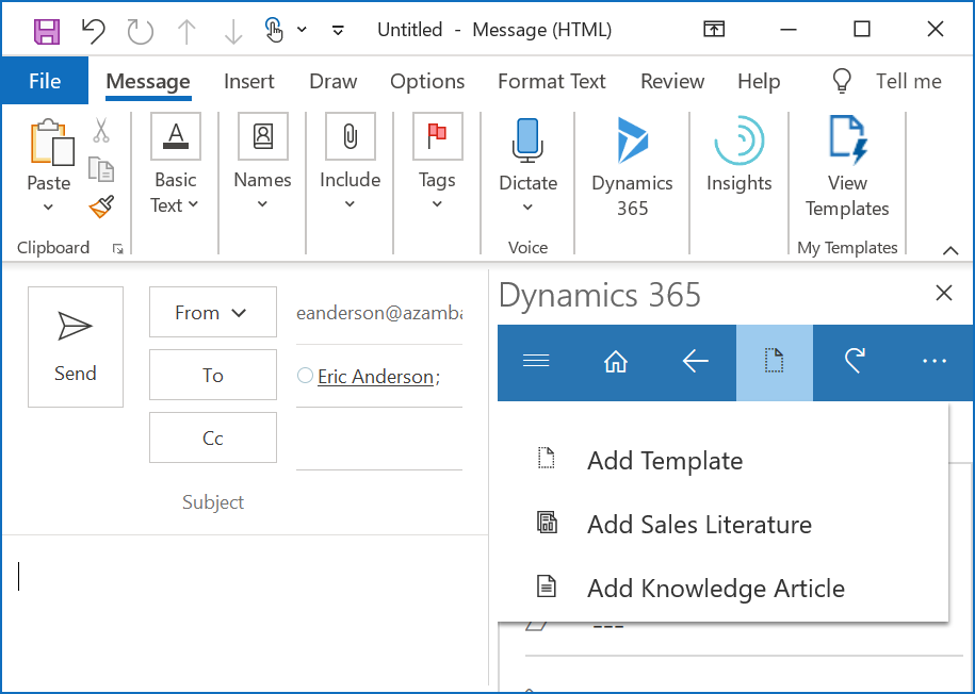 Microsoft Dynamics Template Outlook