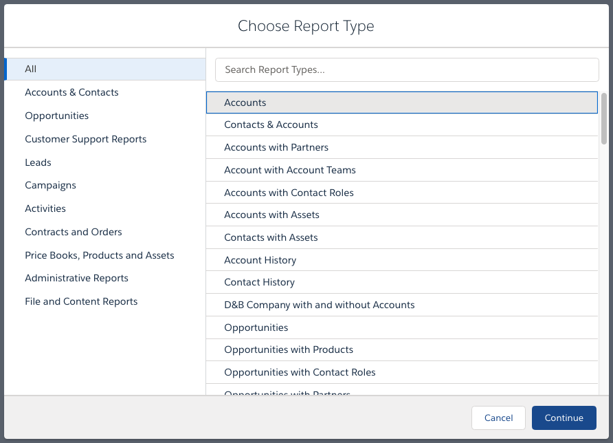 Salesforce Choose Report Type