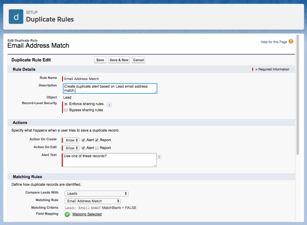 Salesforce Custom Duplicate Rule