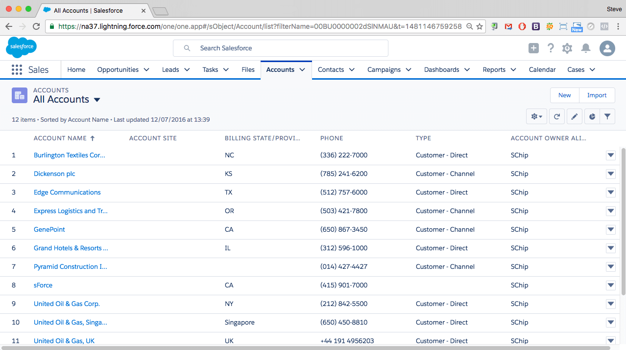 Salesforce Lightning Account List