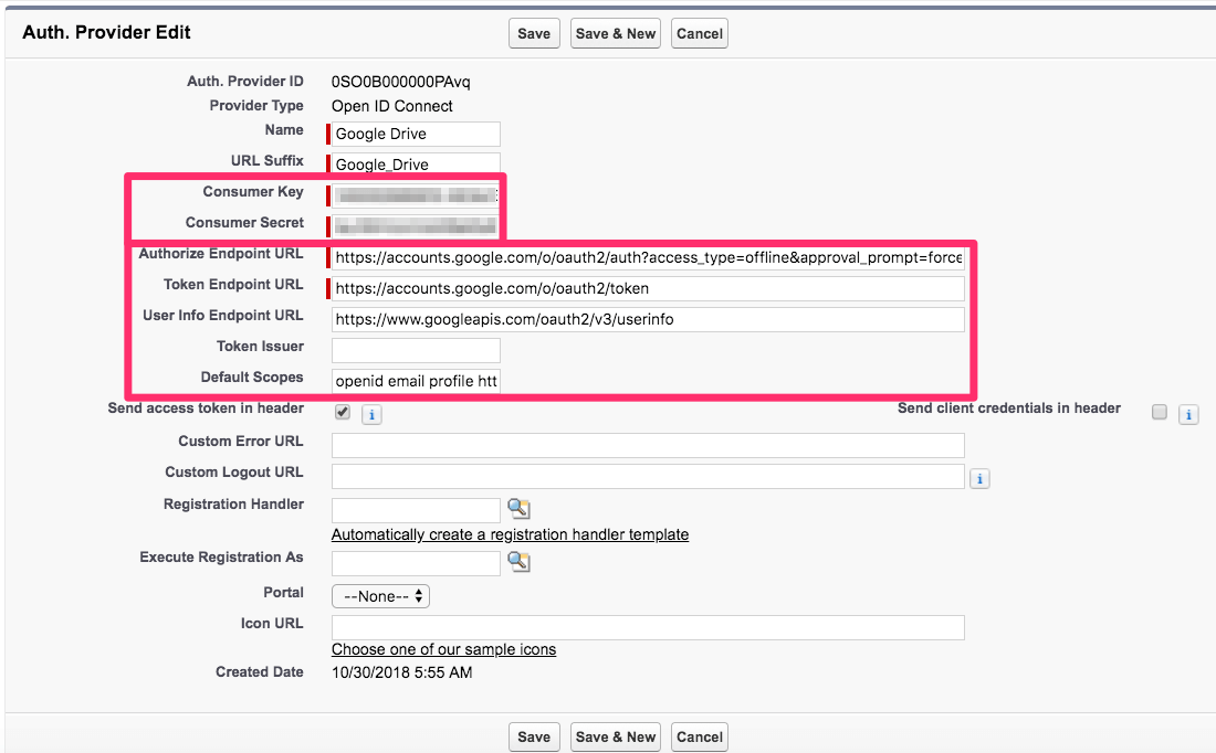 Salesforce Auth. Provider URLs