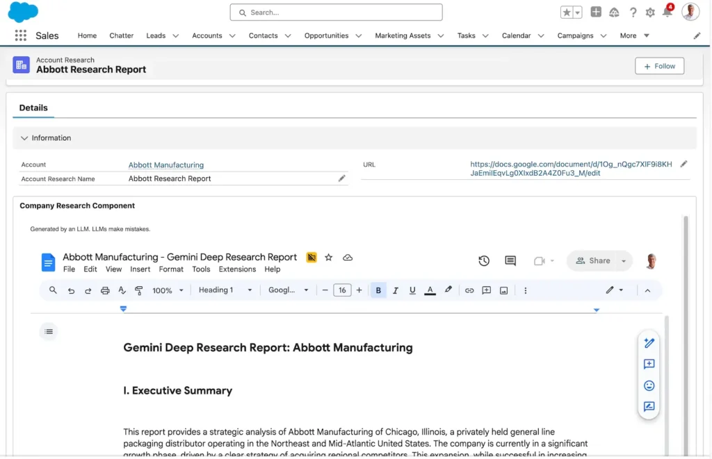 Gemini Deep Research Doc in Salesforce