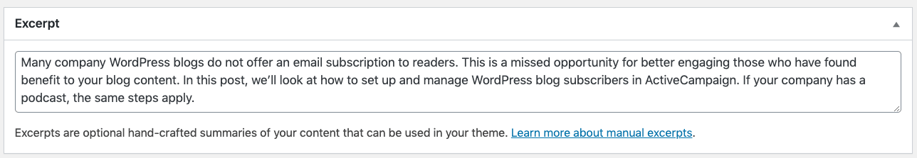 WordPress Excerpt Field