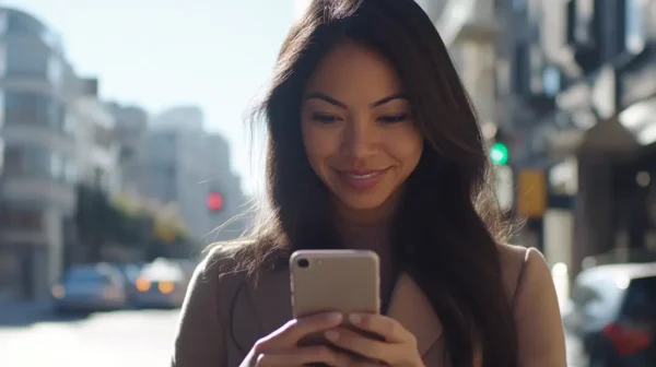 Salesperson looking at iPhone