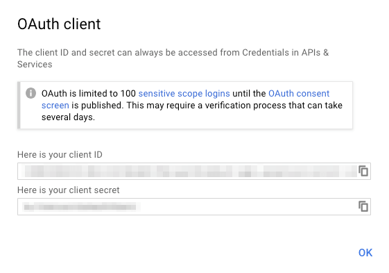 GCP OAuth ID Client Secret