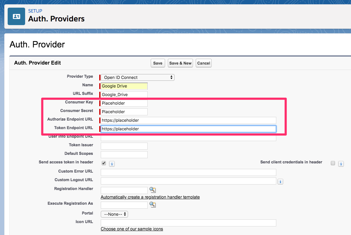 Salesforce Create New Auth. Provider