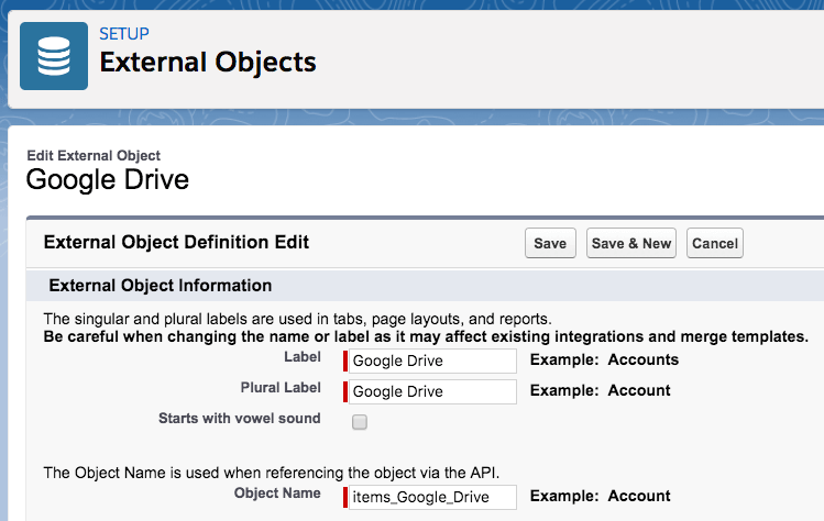 Salesforce External Object Google Drive