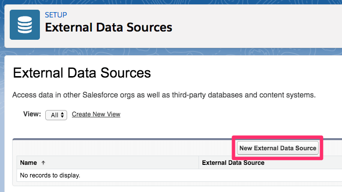 Salesforce New External Data Source