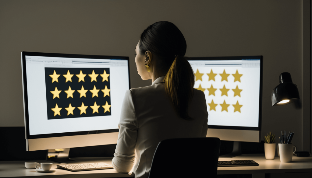 Woman looking at CRM review sites